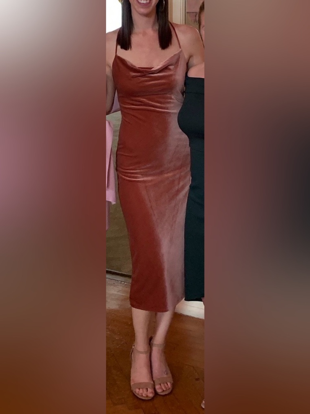 Jimmy Yoo Collection Slip Cowl Neck Satin Midi Dress - Rust - Picture 5 of 5